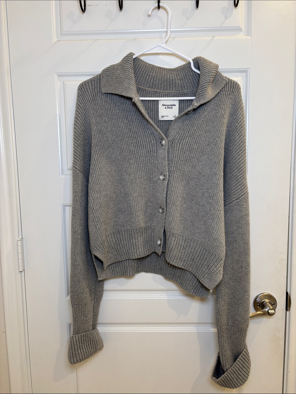 Abercrombie & Fitch Gray Oversized Collared Cardigan Sweater S